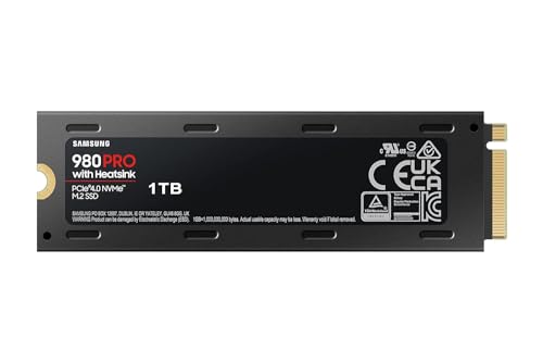 Samsung 980 PRO SSD with Heatsink 1TB PCIe Gen 4 NVMe M.2 Internal Solid State Hard Drive, Heat Control, Max Speed, PS5 Compatible, MZ-V8P1T0CW