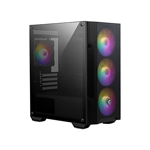 MSI MAG FORGE M100A Caja de PC Mini Torre - Admite Micro-ATX y Mini-ITX, Panel Frontal Mallado, 4 Ventiladores RGB Automáticos de 120mm, Filtro de Polvo Magnético, Puerto USB 3.2 Gen1 Tipo-A