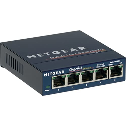 Netgear GS105GE Switch 5 Puertos 10/100/1000, Switch Gigabit Unmanaged no gestionable, Switch Ethernet de Sobremesa, Caja de Metal, Negro