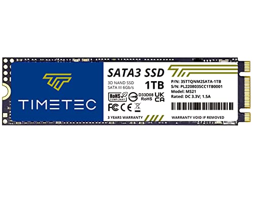 Timetec SSD de 1TB 3D NAND SATA III 6Gb/s M.2 2280 NGFF Velocidad Lectura de hasta 510MB/s SLC Cache Performance Boost Unidad de Estado sólido Interna para PC Computadora portátil y de escritorio-1TB