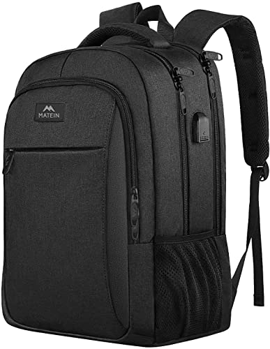 MATEIN Mochila Portatil Mochila Hombre Impermeable Mochila Ordenador Portatil 15.6 Pulgadas Mochila Portatil con Puerto USB Mochila Antirrobo del Negocio Trabajo Diario Viaje, Negro