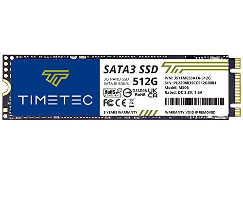 Timetec 512GB SSD 3D NAND TLC SATA III 6Gb/s M.2 2280 NGFF 256TBW Velocidad de Lectura hasta 550MB/s SLC Cache Performance Boost Unidad Interna de Estado sólido