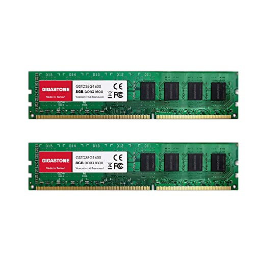 【DDR3 RAM】 Gigastone Memoria RAM Escritorio 16GB (2x8GB) DDR3 16GB DDR3-1600MHz PC3-12800 CL11 1.5V UDIMM 240 Pin sin búfer sin ECC para PC Computadora Escritorio Módulo (ÚNICAMENTE Escritori)