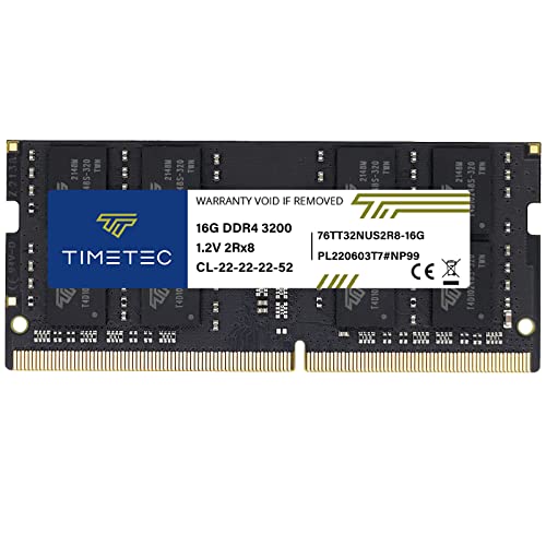 Timetec 16GB DDR4 3200MHz (DDR4-3200) PC4-25600 Non-ECC Unbuffered 1.2V CL22 2Rx8 Dual Rank 260 Pin SODIMM Compatible con AMD e Intel Gaming Laptop Notebook PC Computer Memory RAM Module Upgrade