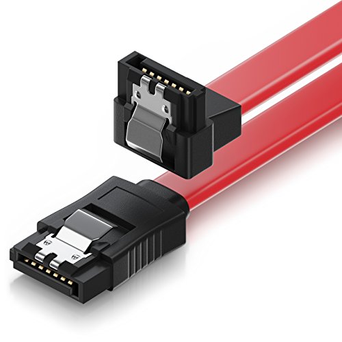deleyCON 30cm Cable SATA III S-ATA 3 Cable de Datos Cable de Conexión para HDD SSD con Clip de Metal 6 Gb/s 1x Recto 1x 90° Conector Tipo L - Rojo