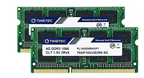 Timetec Kit de 8GB (2x4GB) Compatible para Apple DDR3 1067MHz/1066MHz PC3-8500 CL7 para Mac Book, Mac Book Pro, iMac, Mac Mini Actualización de Memoria SODIMM Mac RAM