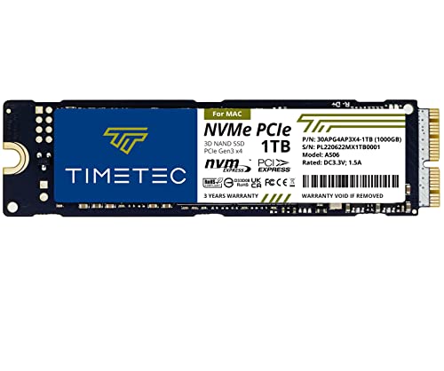 Timetec 1TB Mac SSD NVMe PCIe Gen3x4 3D NAND TLC Lectura hasta 1900MB/s Compatible con Apple MacBook Air 2013-2015, 2017, MacBook Pro 2013-2015, iMac 2013-2019, Mac Pro 2013, MacMini 2014