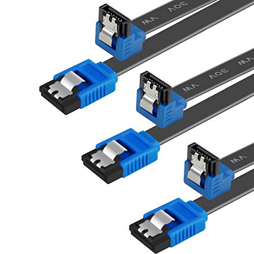 BENFEI Cable SATA III,3 Unidades, 6 Gbps, ángulo Recto de 90 Grados, con Cierre de Cierre, 45,72 cm, para Disco Duro SATA, SSD, Controlador de CD, Grabador de CD