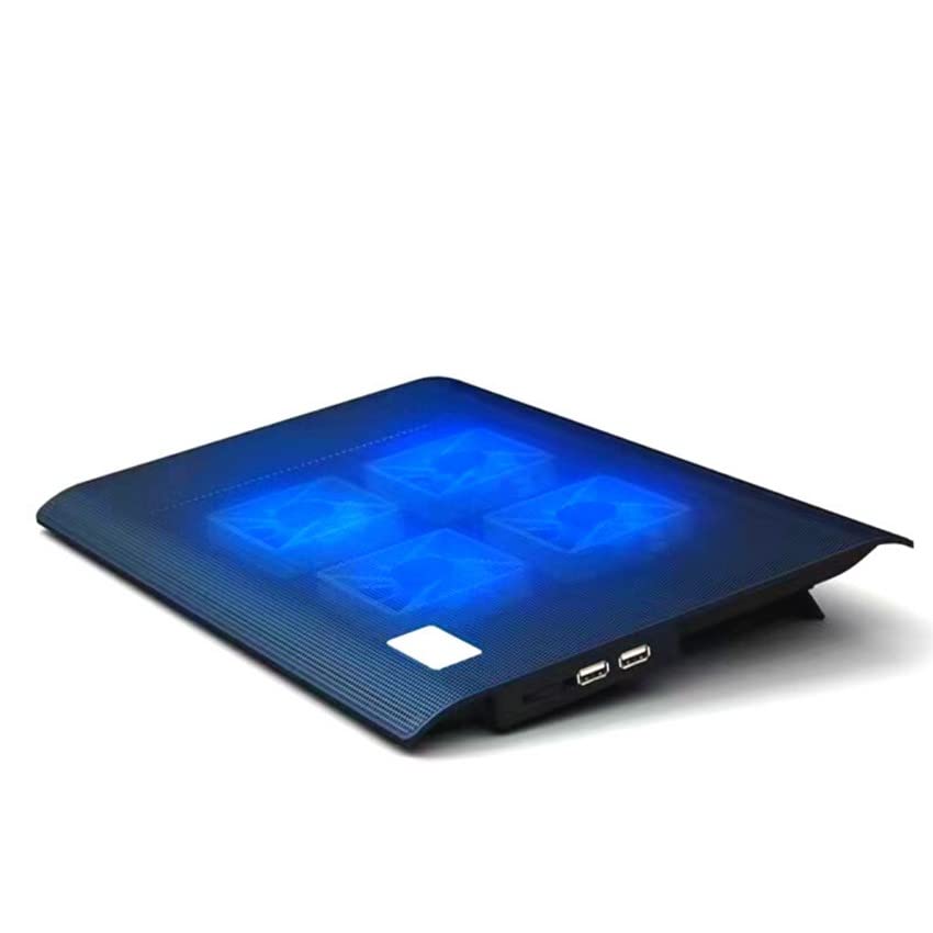 NK Base Refrigeradora Portátil - Ventilador Ordenador Portatil de 12-17' con Soporte, 4 Ventiladores Silenciosos, 2 Puertos USB, Refrigeración Rápida, Luz LED Azul - Color Negro