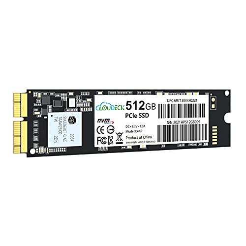 Cloudeck SSD PCIe de 512 GB 3D NAND NVMe, Unidad de Estado sólido SSD Interna Gen3x4 para MacBook Air (Mediados de 2013-2017), MacBook Pro (Retina, Finales de 2013-2015), Mac Pro (2013) y Mini, iMac
