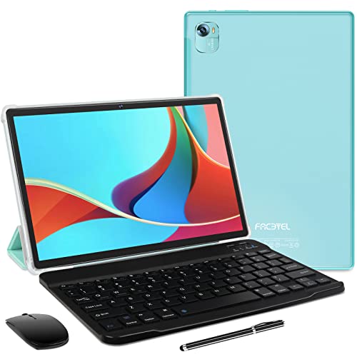FACETEL Tablet 10 Pulgadas Android 11 Tablet con Octa-Core 1.6 GHz | 4GB RAM+64GB ROM (TF 128GB) | 8000mAh | Bluetooth 4.2 | 5MP+8MP | 2.5D Pantalla HD | Tableta con Teclado + Mouse - Green