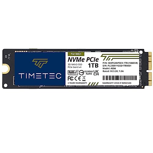 Timetec Mac SSD NVMe PCIe Gen3x4 3D NAND TLC Lectura hasta 2000 MB/s Compatible con Apple MacBook Air 2013-2015, 2017, MacBook Pro 2013-2015, iMac 2013-2019, Mac Pro 2013, MacMini 2014 (1TB)