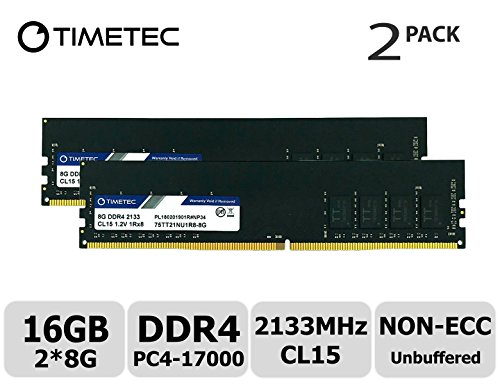 Timetec 16GB Kit (2x8GB) DDR4 2133MHz PC4-17000 Non-ECC Unbuffered 1.2V CL15 1Rx8 Single Rank 288 Pin UDIMM Desktop PC Memoria RAM Módulo Actualización (16GB Kit(2x8GB))