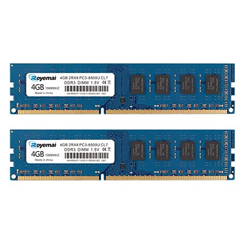PC3-8500 8GB Kit(2x4GB) DDR3 1066MHz Unbuffered Non-ECC 1.5V CL7 2Rx8 Dual Rank 240 Pin UDIMM Memoria Principal Module Upgrade