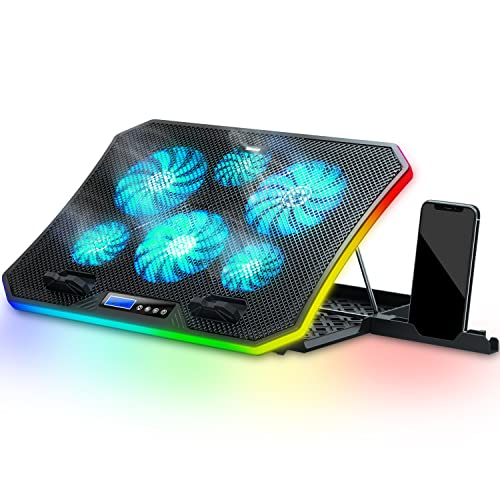 TopMate C12 Base Refrigeradora Portatil Gaming RGB para Escritorio y Regazo, Refrigeración para Portátiles de 15,6-17,3', 8 Alturas Ajustables con 6 Ventiladores y Soporte Teléfono-Luz LED Azul Hielo