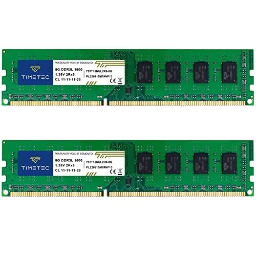 Timetec 16GB Kit (2x8GB) DDR3L/DDR3 1600MHz PC3L-12800/PC3-12800 Non-ECC Unbuffered 1.35V/1.5V CL11 2Rx8 Dual Rank 240 Pin UDIMM Computadora de Escritorio Actualización de módulo de Memoria RAM