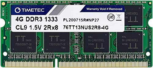 Timetec 4GB DDR3L 1333MHz PC3-10600 Non-ECC Unbuffered 1.35V CL9 2Rx8 Dual Rank 204 Pin SODIMM Laptop PC Memoria RAM Módulo Actualización