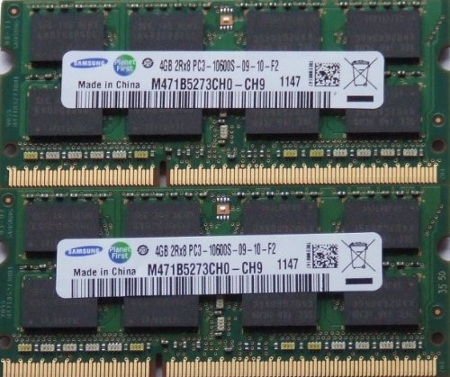 Samsung ram memory 8GB kit, (2 x 4GB), DDR3 PC3 10600, 1333Mhz, 204 PIN, SODIMM for laptops