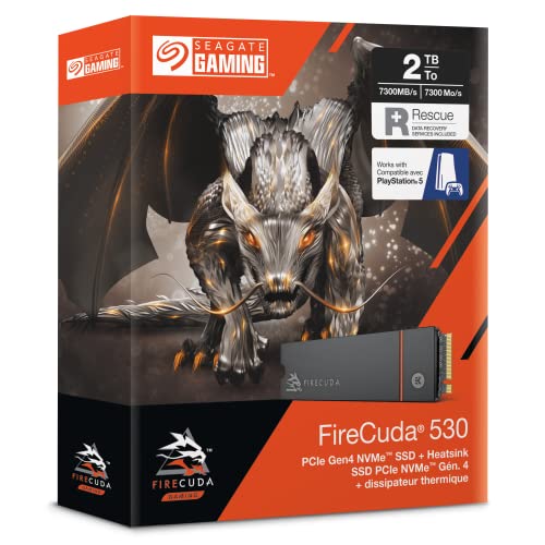 Seagate FireCuda 530, 2 TB, SSD Interna, M.2 PCIe Gen4 ×4 NVMe 1.4, 7300 MB/s, 3D TLC NAND, 2550 TBW, 1,8 M horas MTBF, disipador de calor, para PS5/PC, 3 años Rescue Services (ZP2000GM3A023)