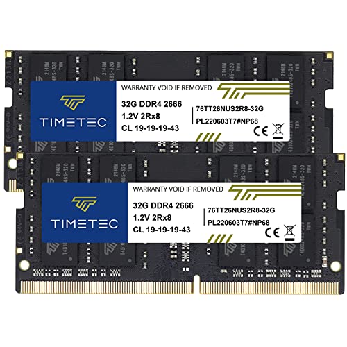 Timetec 64GB Kit (2x32GB) DDR4 2666MHz PC4-21300 Non-ECC Unbuffered 1.2V CL19 2Rx8 Dual Rank 260 Pin SODIMM Laptop Notebook PC Memoria RAM Módulo Actualización (64GB Kit(2x32GB))