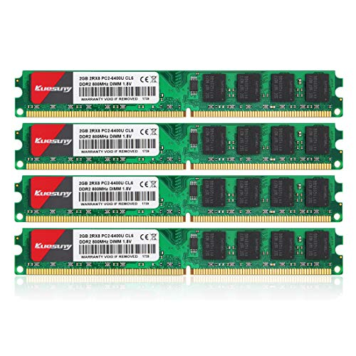 Kuesuny 8GB Kit (4x2GB) DDR2 800mhz UDIMM PC2 6400 6300 DIMM 1.8V CL6 240Pin Dual Rank Non-ECC Unbuffered Desktop RAM Compatible con Intel AMD