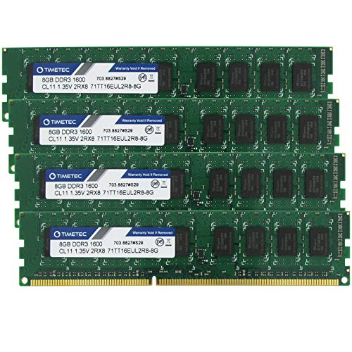 Timetec Hynix IC 32GB Kit(4x8GB) DDR3L 1600MHz PC3-12800 ECC sin búfer 1.35V CL11 2Rx8 Módulo de Memoria RAM de Servidor UDIMM de 240 Pines de Doble Rango Actualización