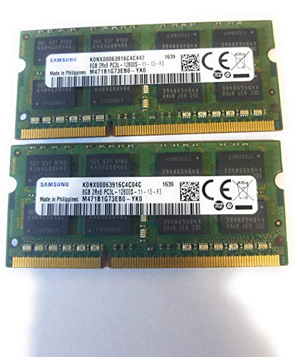 Samsung 16GB (2 x 8GB) 204-pin SODIMM, DDR3 PC3L-12800, 1600MHz ram memory module for laptops (M471B1G73EB0-YK0 x 2)