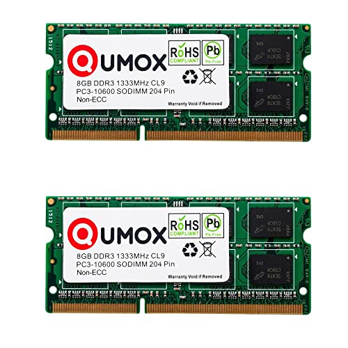 QUMOX RAM 16GB (2 x 8GB) Memoria SO-DIMM 1333 DDR3 PC3-10600 PC3 204pin CL9 para Ordenador portátil
